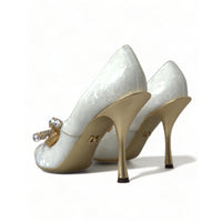 Dolce & Gabbana Elegant White Patent Crystal Bow Heels