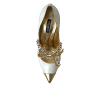 Dolce & Gabbana Elegant White Patent Crystal Bow Heels