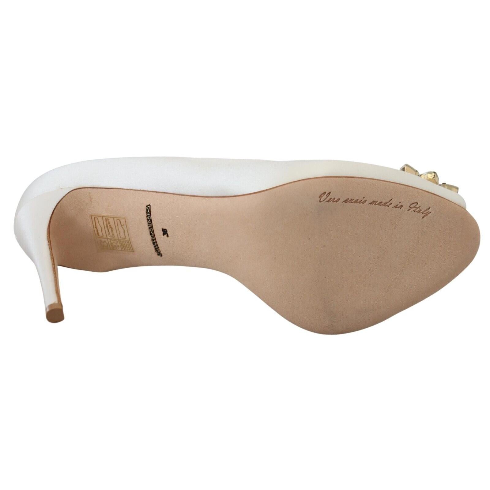 Dolce &amp; Gabbana Crystal-Embellished White Peep Toe Heels