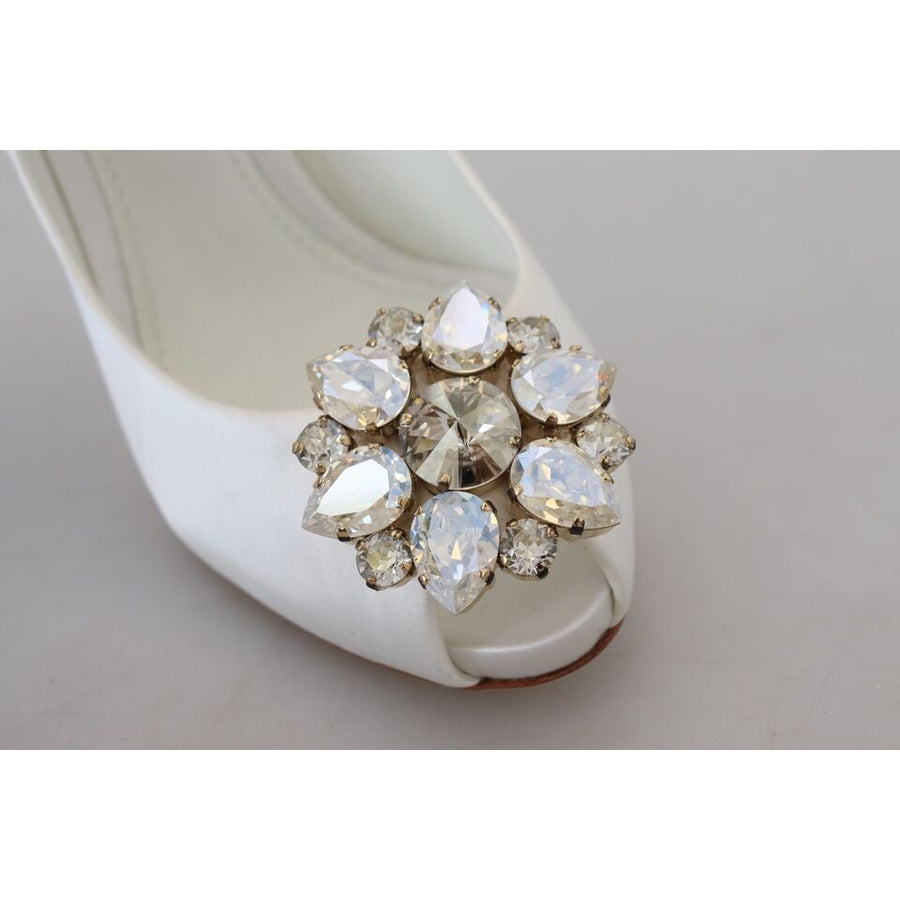 Dolce & Gabbana Crystal-Embellished White Peep Toe Heels