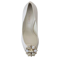 Dolce & Gabbana Crystal-Embellished White Peep Toe Heels