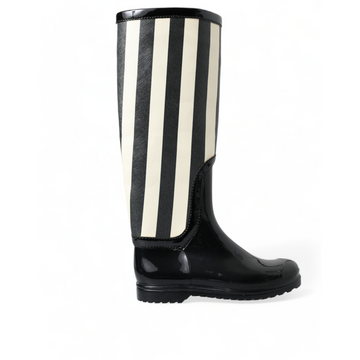 Dolce & Gabbana Black and White Striped Knee High Boots