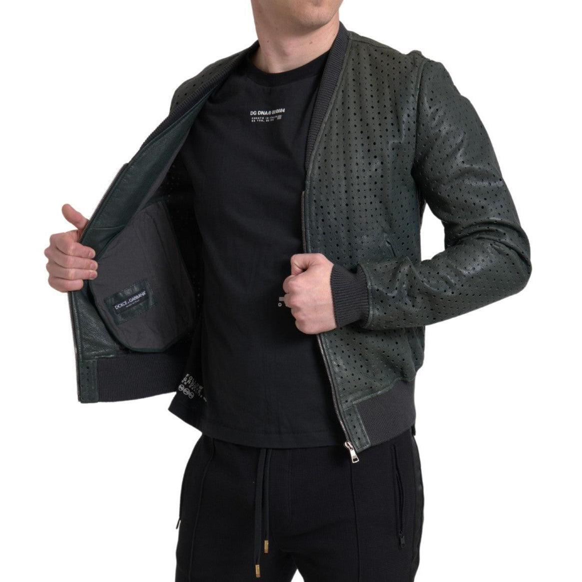 Dolce &amp; Gabbana Emerald Green Goatskin Bomber Jacket