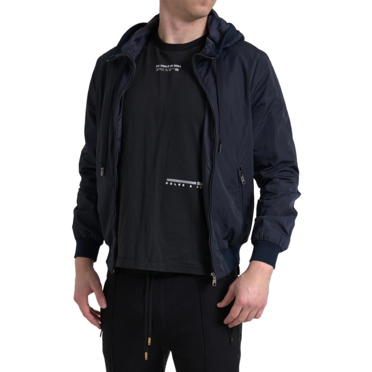 Dolce &amp; Gabbana Elegant Blue Hooded Sweatshirt with Zip Closure