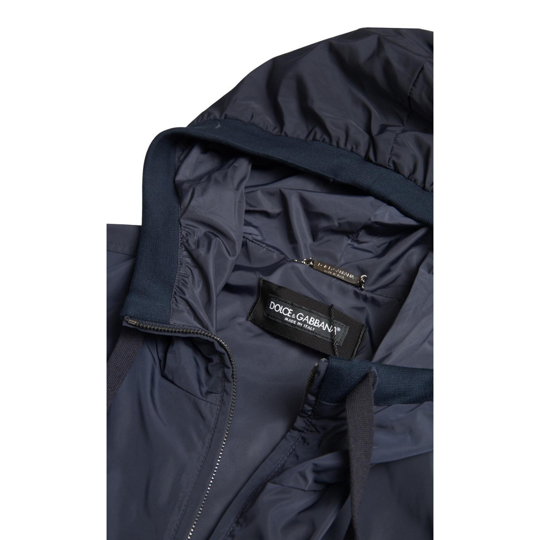 Dolce &amp; Gabbana Elegant Blue Hooded Sweatshirt with Zip Closure