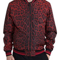 Dolce & Gabbana Red Leopard Print Bomber Jacket