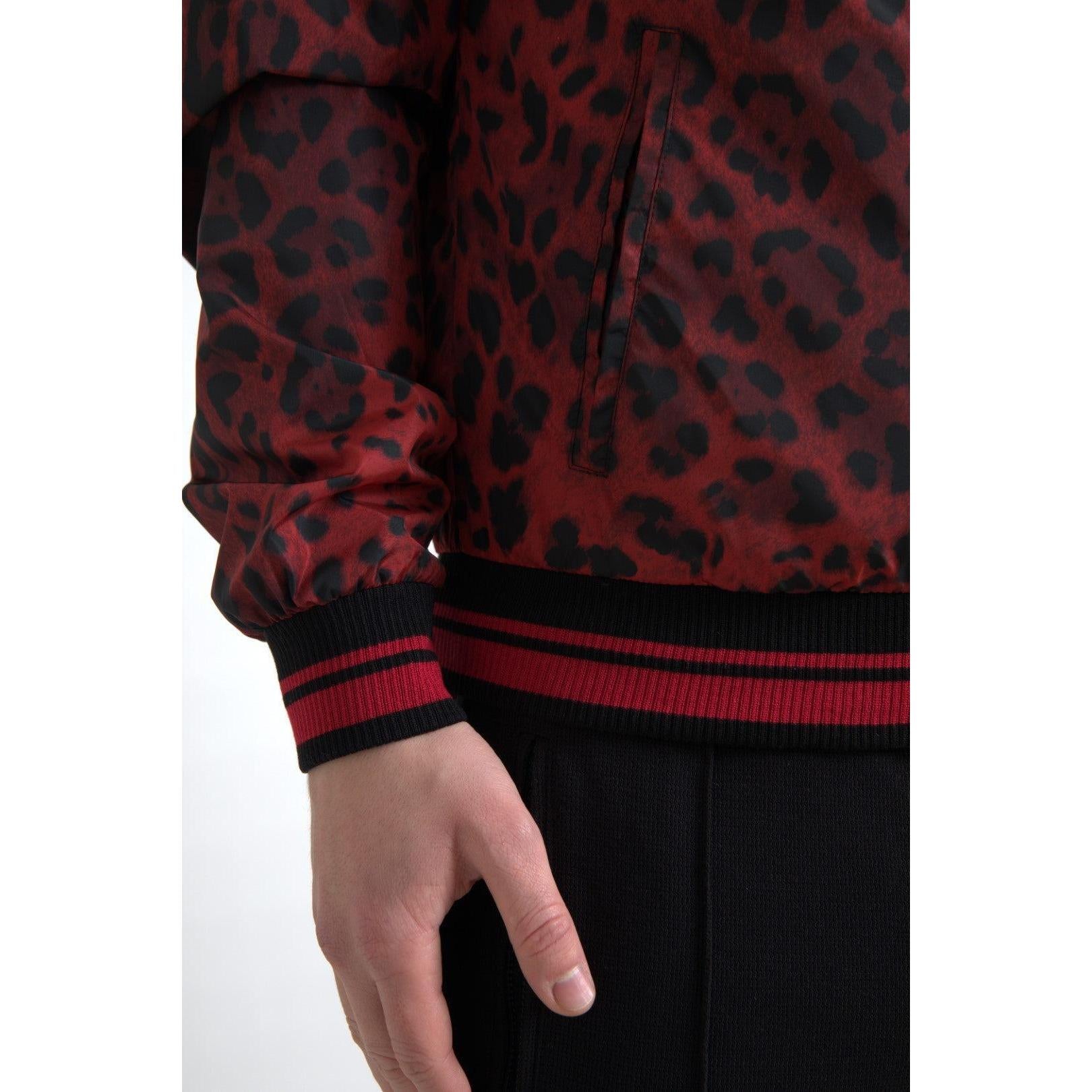 Dolce &amp; Gabbana Red Leopard Print Bomber Jacket
