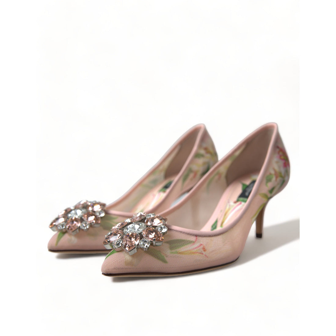 Dolce & Gabbana Elegant Pink Floral Crystal Pumps