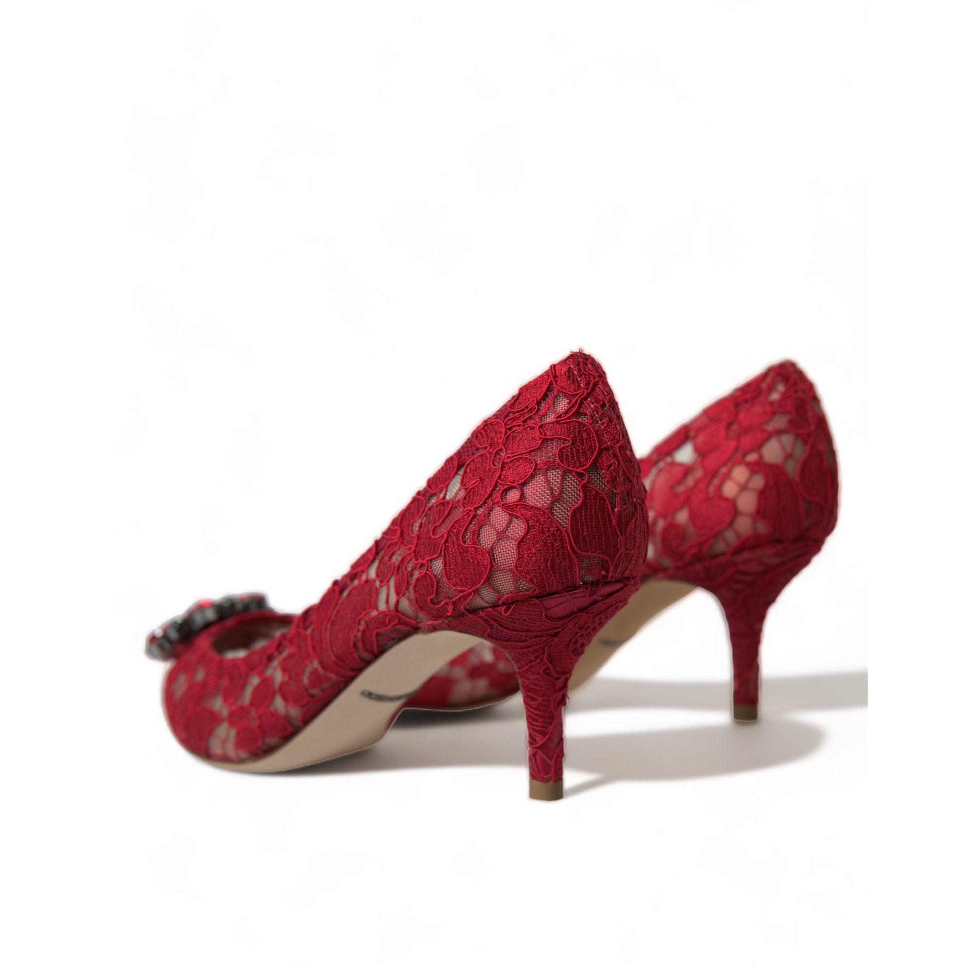 Dolce &amp; Gabbana Radiant Red Lace Heels with Crystals