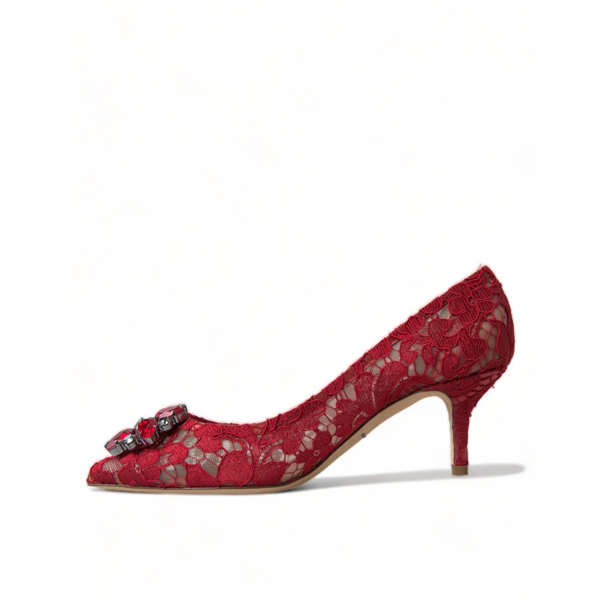Dolce &amp; Gabbana Radiant Red Lace Heels with Crystals