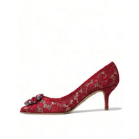 Dolce & Gabbana Radiant Red Lace Heels with Crystals