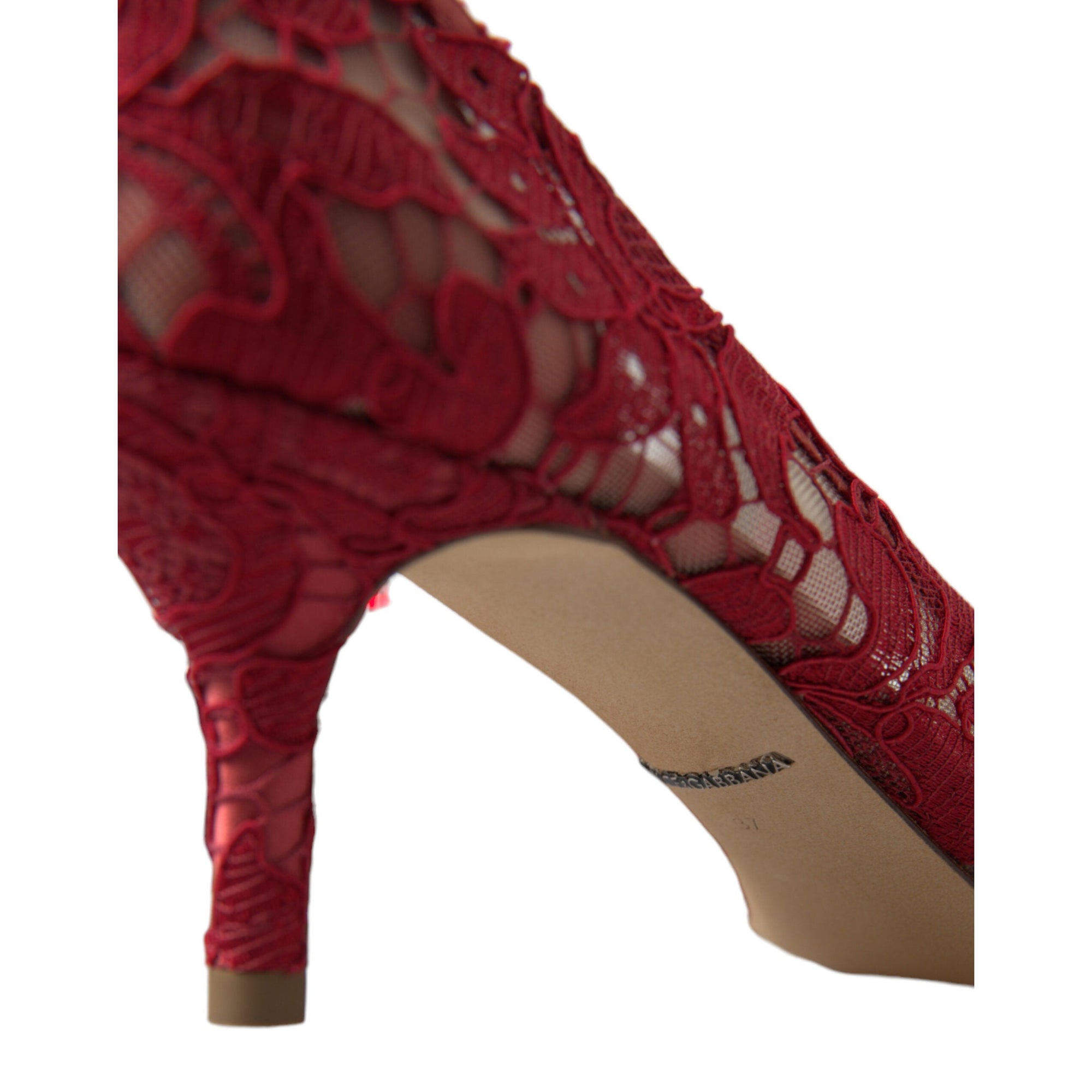 Dolce &amp; Gabbana Radiant Red Lace Heels with Crystals