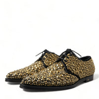 Dolce & Gabbana Elegant Gold Black Suede Derby Dress Shoes