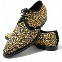 Dolce & Gabbana Elegant Gold Black Suede Derby Dress Shoes