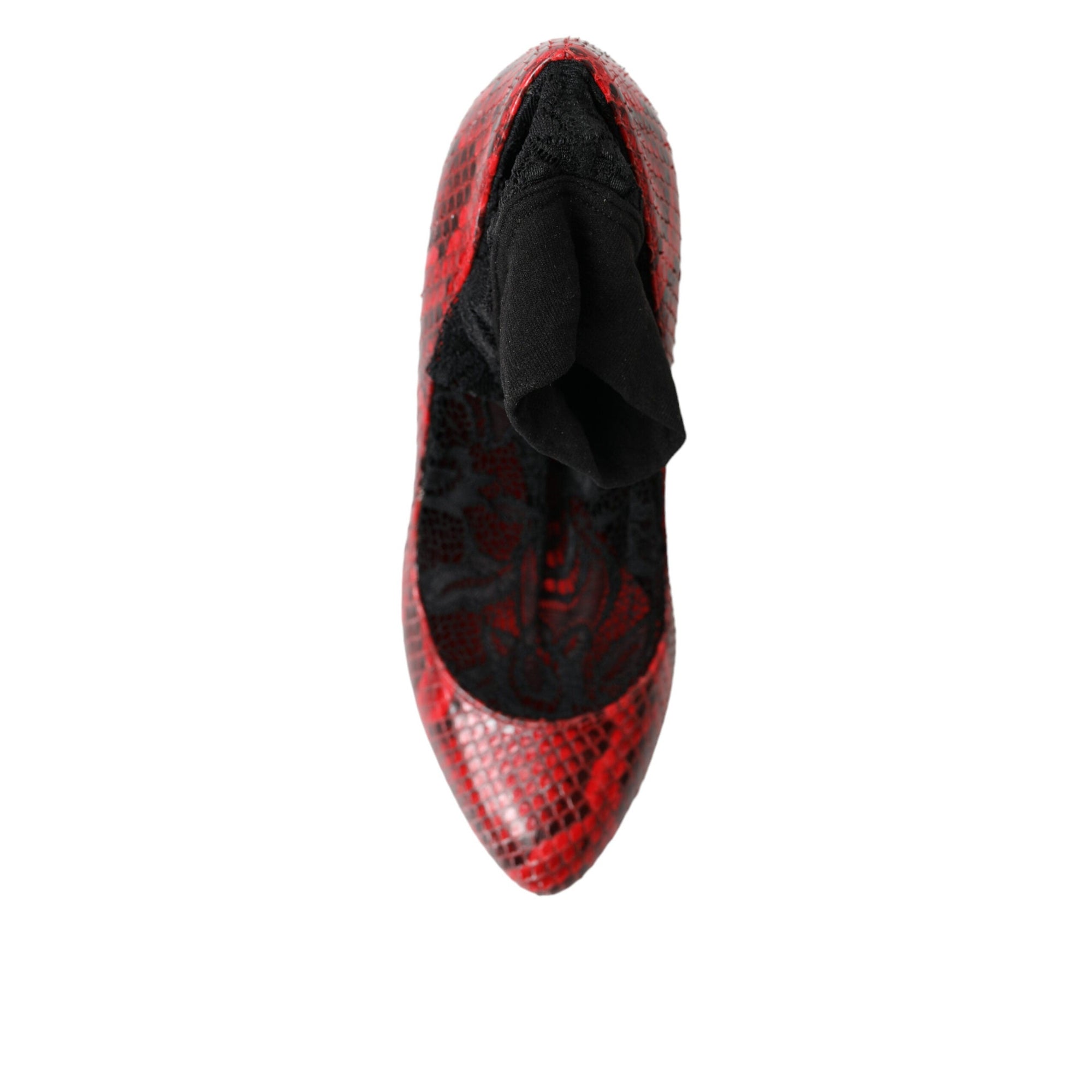 Dolce &amp; Gabbana Red Almond Toe Snakeskin Pumps with Lace Socks