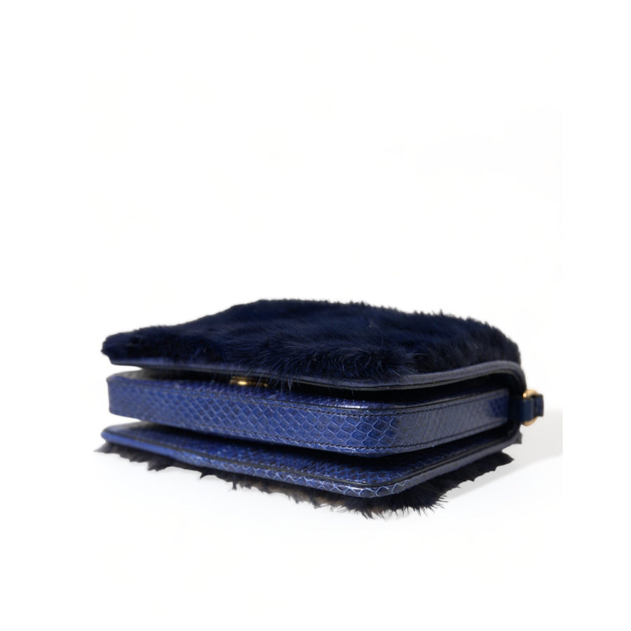 Dolce & Gabbana Exquisite Blue Mink Fur Shoulder Bag