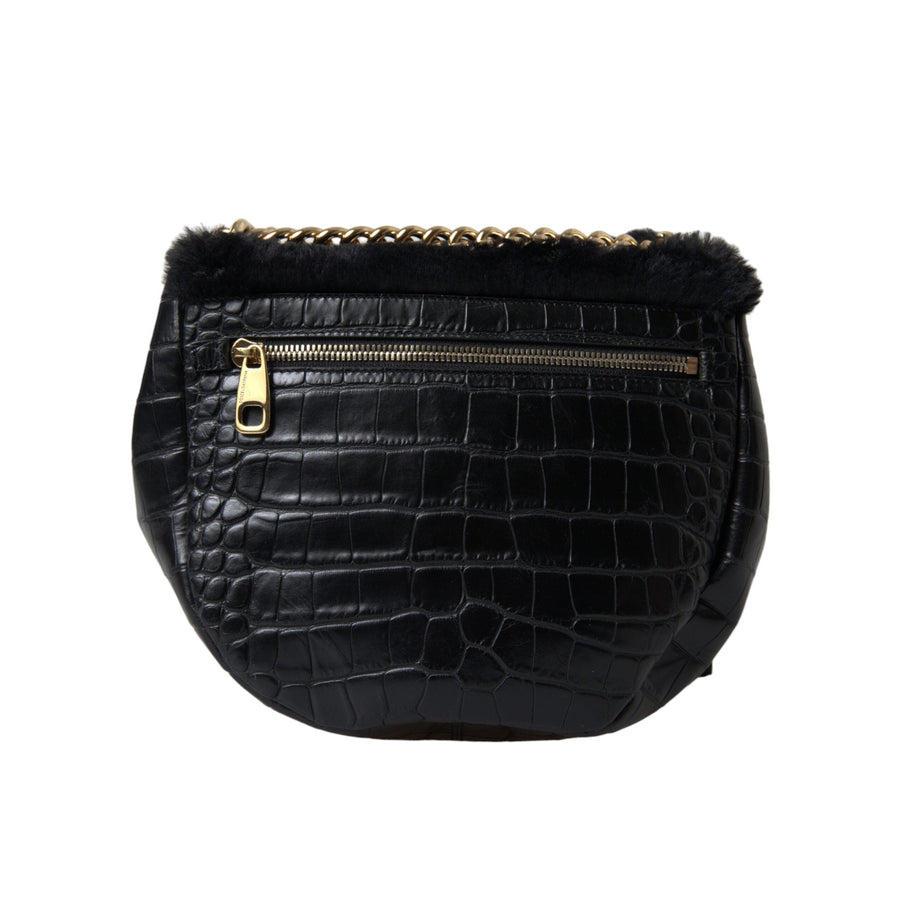 Dolce & Gabbana Exquisite Croc-Embossed Panther Shoulder Bag