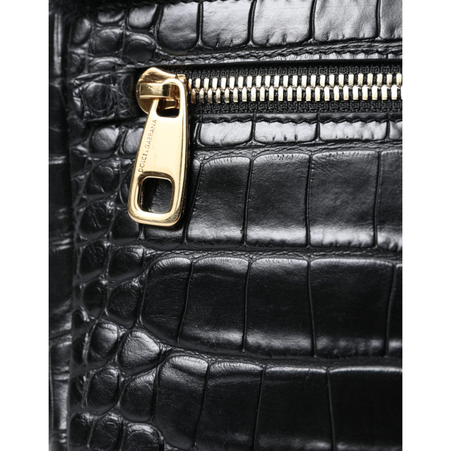 Dolce & Gabbana Exquisite Croc-Embossed Panther Shoulder Bag