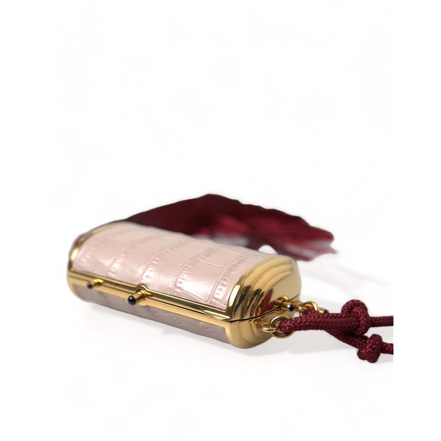 Dolce & Gabbana Exotic Pink Leather Mini Mirror Bag with Tassel