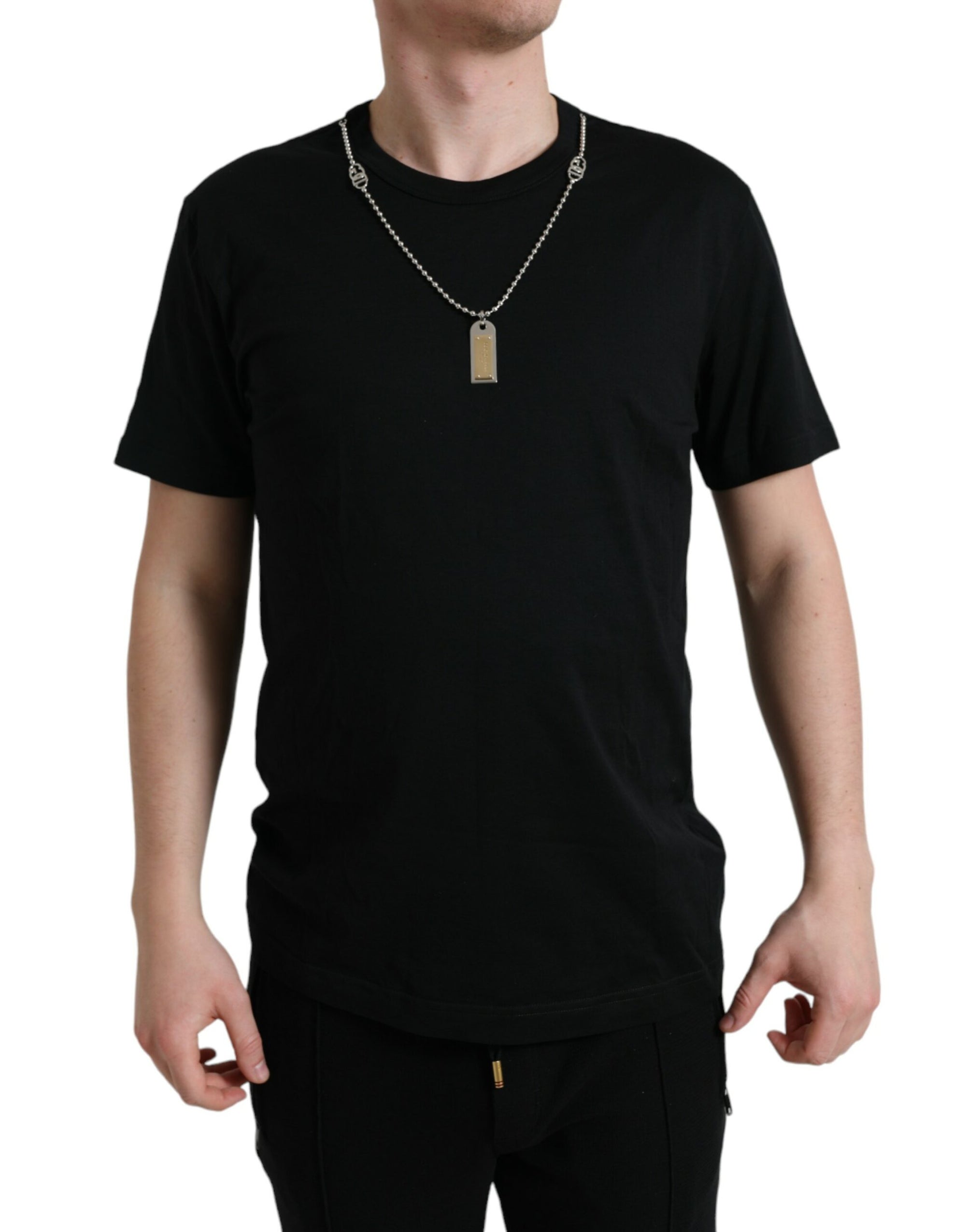 Dolce &amp; Gabbana Sleek Cotton Round Neck T-Shirt with Chain Detail