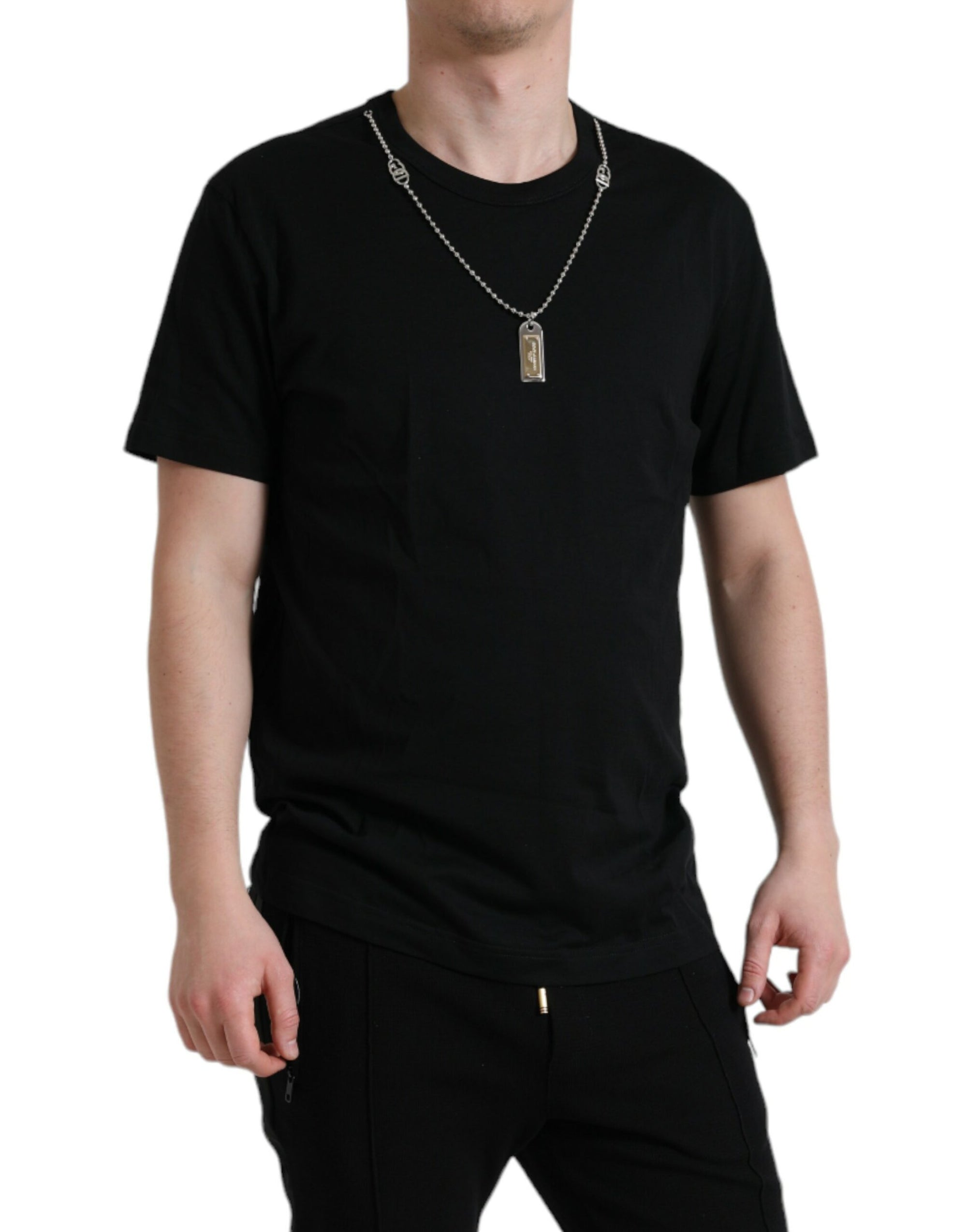 Dolce &amp; Gabbana Sleek Cotton Round Neck T-Shirt with Chain Detail