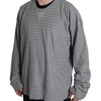 Dolce & Gabbana Elegant Gray Striped Silk Crewneck Pullover