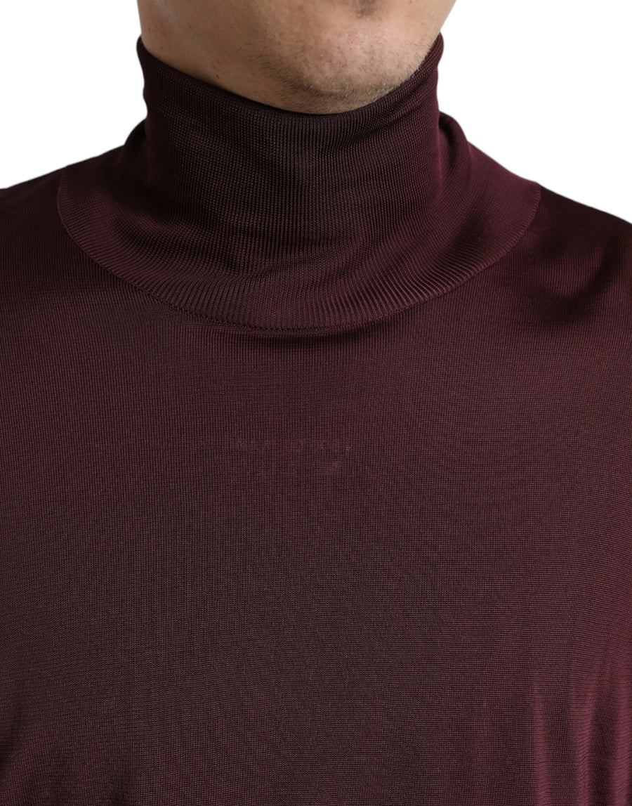 Dolce & Gabbana Maroon Turtleneck Viscose Sweater