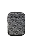 Michael Kors Black Silver PVC Flight Leather North South Chain Crossbody Bag