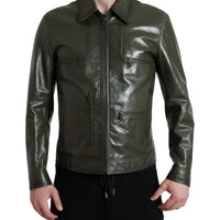 Dolce & Gabbana Emerald Elegance Leather Biker Jacket