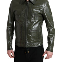 Dolce & Gabbana Emerald Elegance Leather Biker Jacket