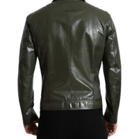 Dolce & Gabbana Emerald Elegance Leather Biker Jacket