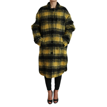 Dolce & Gabbana Chic Plaid Long Coat in Sunshine Yellow