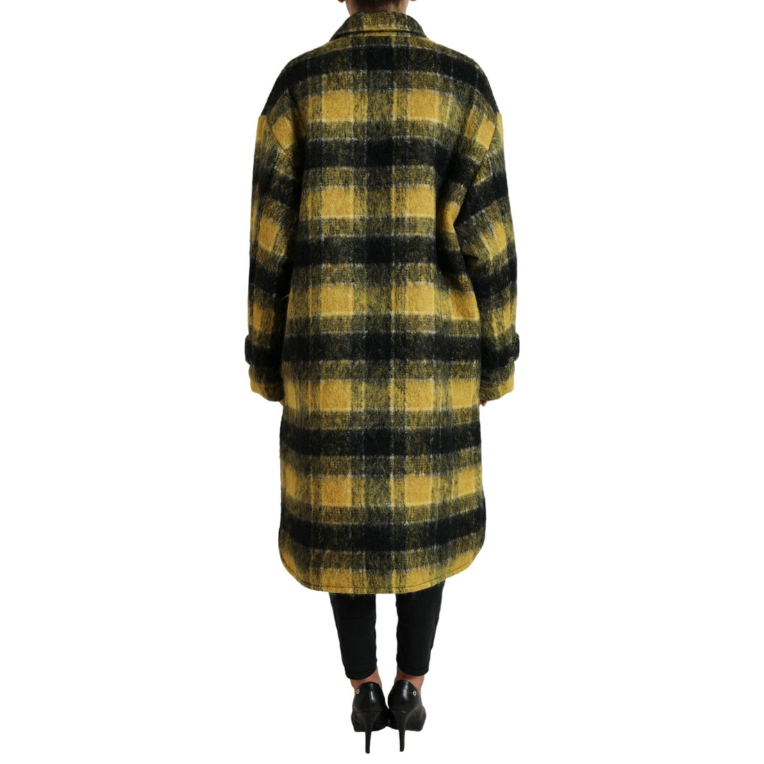 Dolce & Gabbana Chic Plaid Long Coat in Sunshine Yellow