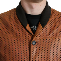 Dolce & Gabbana Elegant Leather Perforated Bomber Jacket