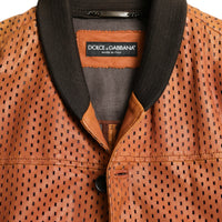 Dolce & Gabbana Elegant Leather Perforated Bomber Jacket