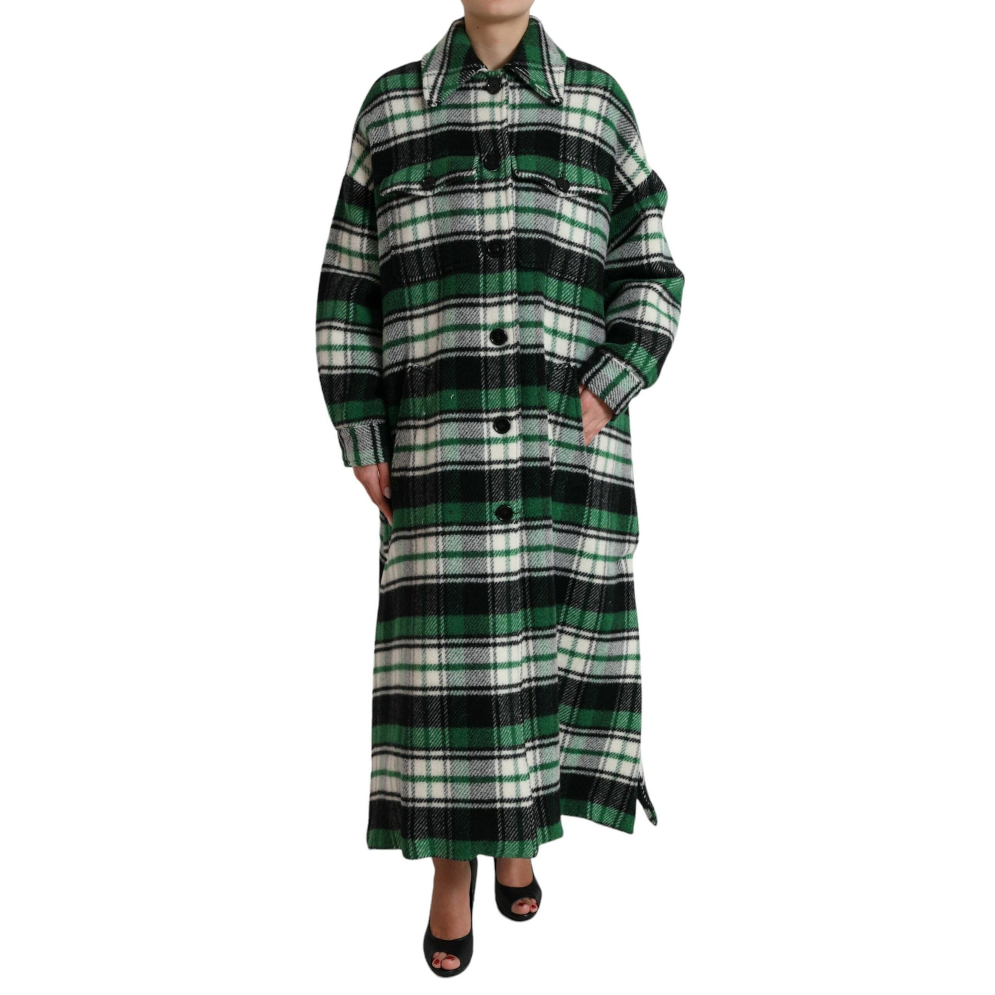 Dolce &amp; Gabbana Elegant Green Plaid Long Coat