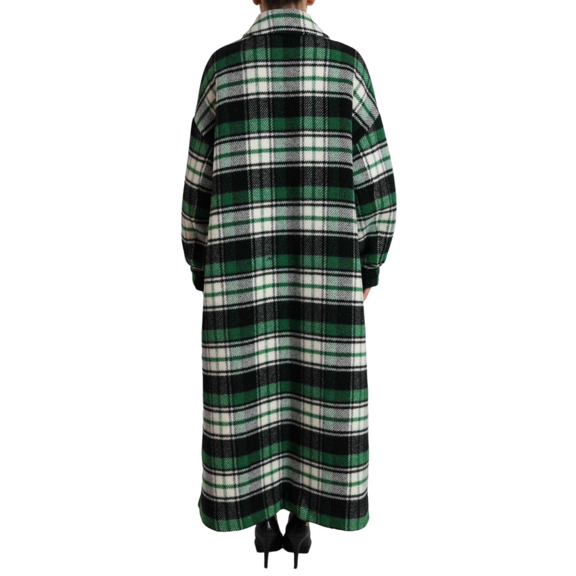 Dolce &amp; Gabbana Elegant Green Plaid Long Coat