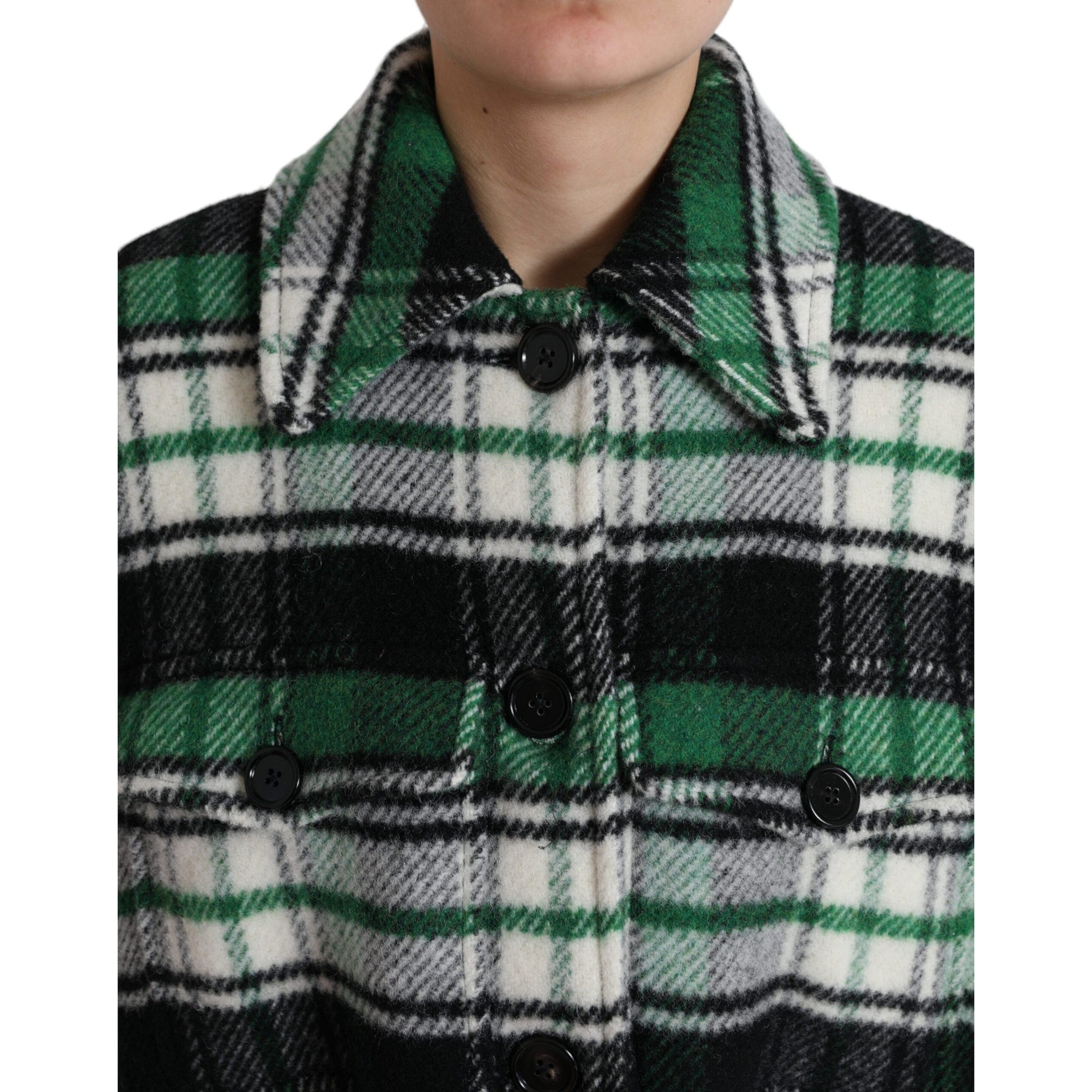 Dolce &amp; Gabbana Elegant Green Plaid Long Coat