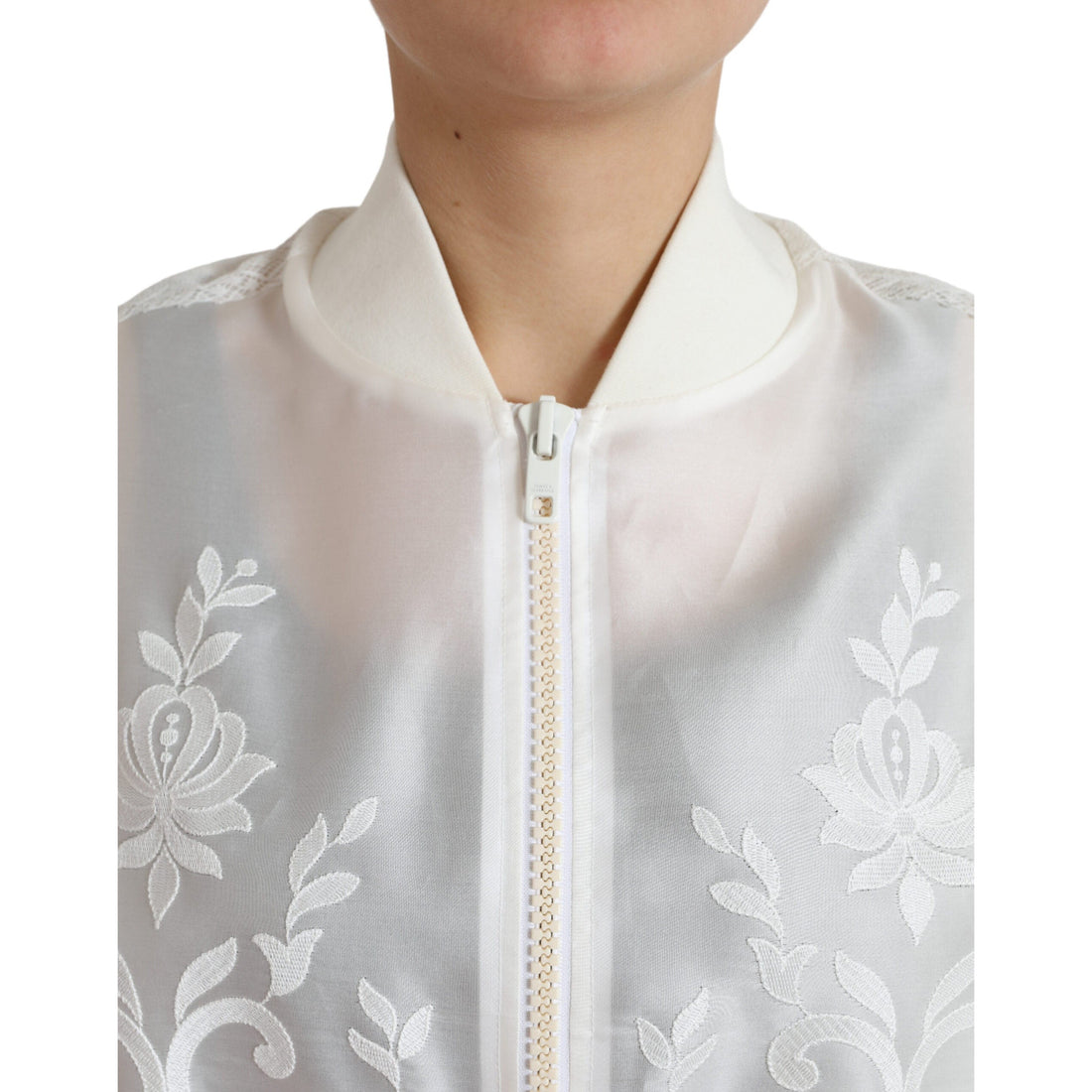 Dolce & Gabbana Elegant White Silk Bomber Jacket