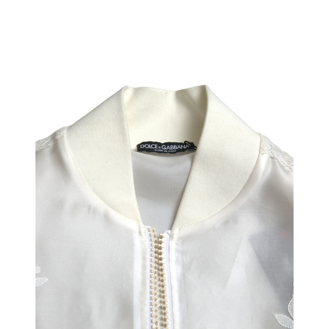 Dolce & Gabbana Elegant White Silk Bomber Jacket