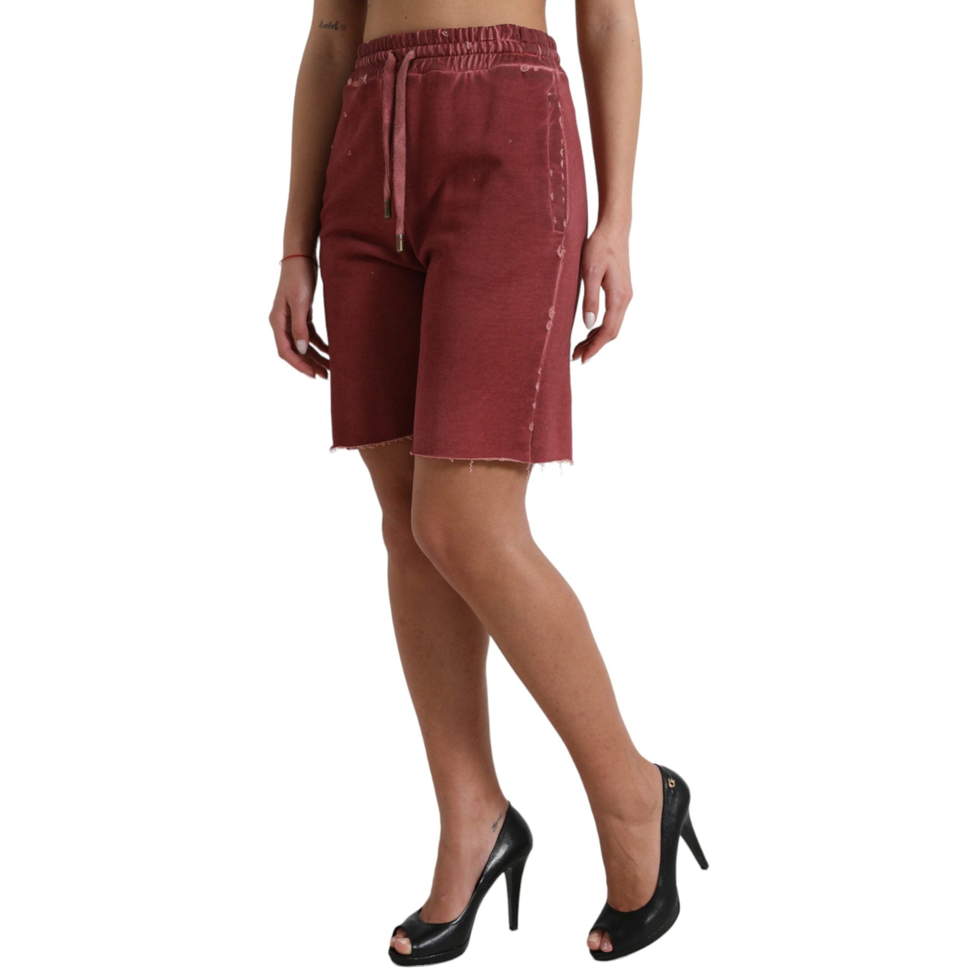 Dolce &amp; Gabbana Chic Maroon High-Waist Designer Sweatshorts