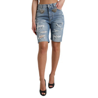 Dolce & Gabbana High Waist Embellished Bermuda Denim Shorts