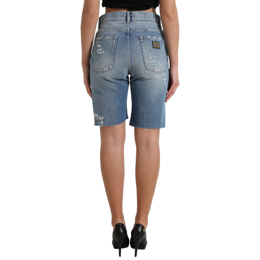 Dolce & Gabbana High Waist Embellished Bermuda Denim Shorts