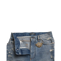 Dolce & Gabbana High Waist Embellished Bermuda Denim Shorts