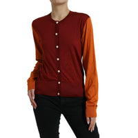 Dolce & Gabbana Silk Button Front Cardigan in Maroon Mix