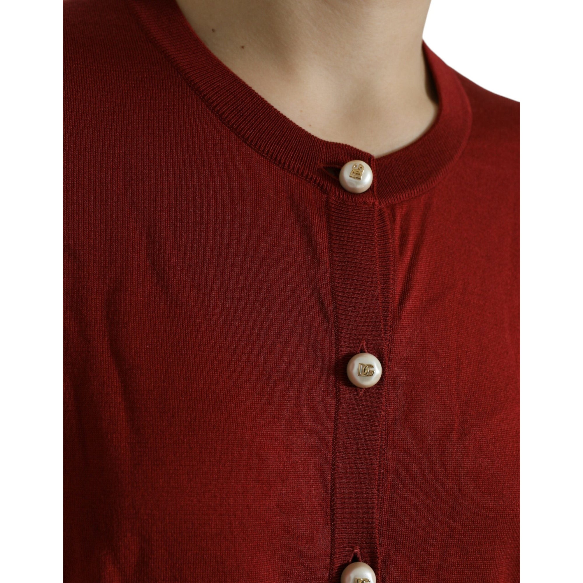 Dolce &amp; Gabbana Silk Button Front Cardigan in Maroon Mix