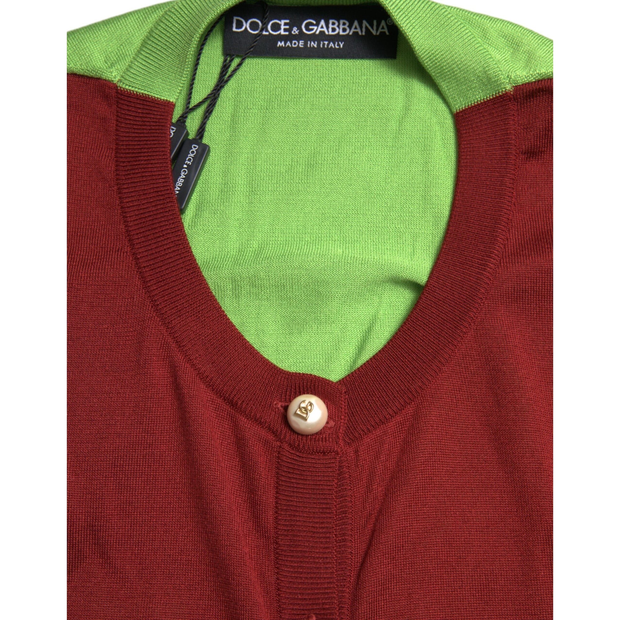 Dolce &amp; Gabbana Silk Button Front Cardigan in Maroon Mix