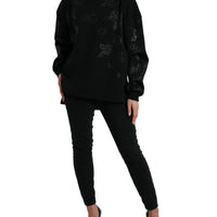 Dolce & Gabbana Elegant Black Floral Applique Sweater