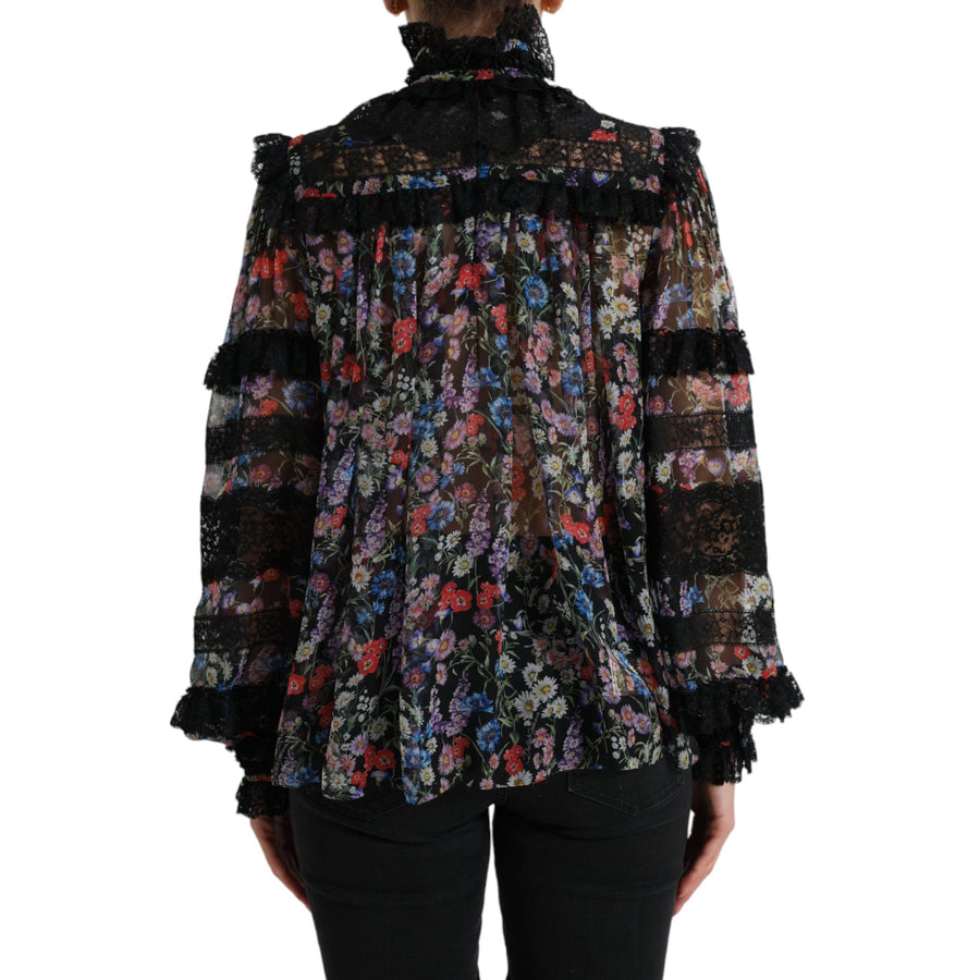 Dolce & Gabbana Elegant Floral Silk Blouse with Lace Trim