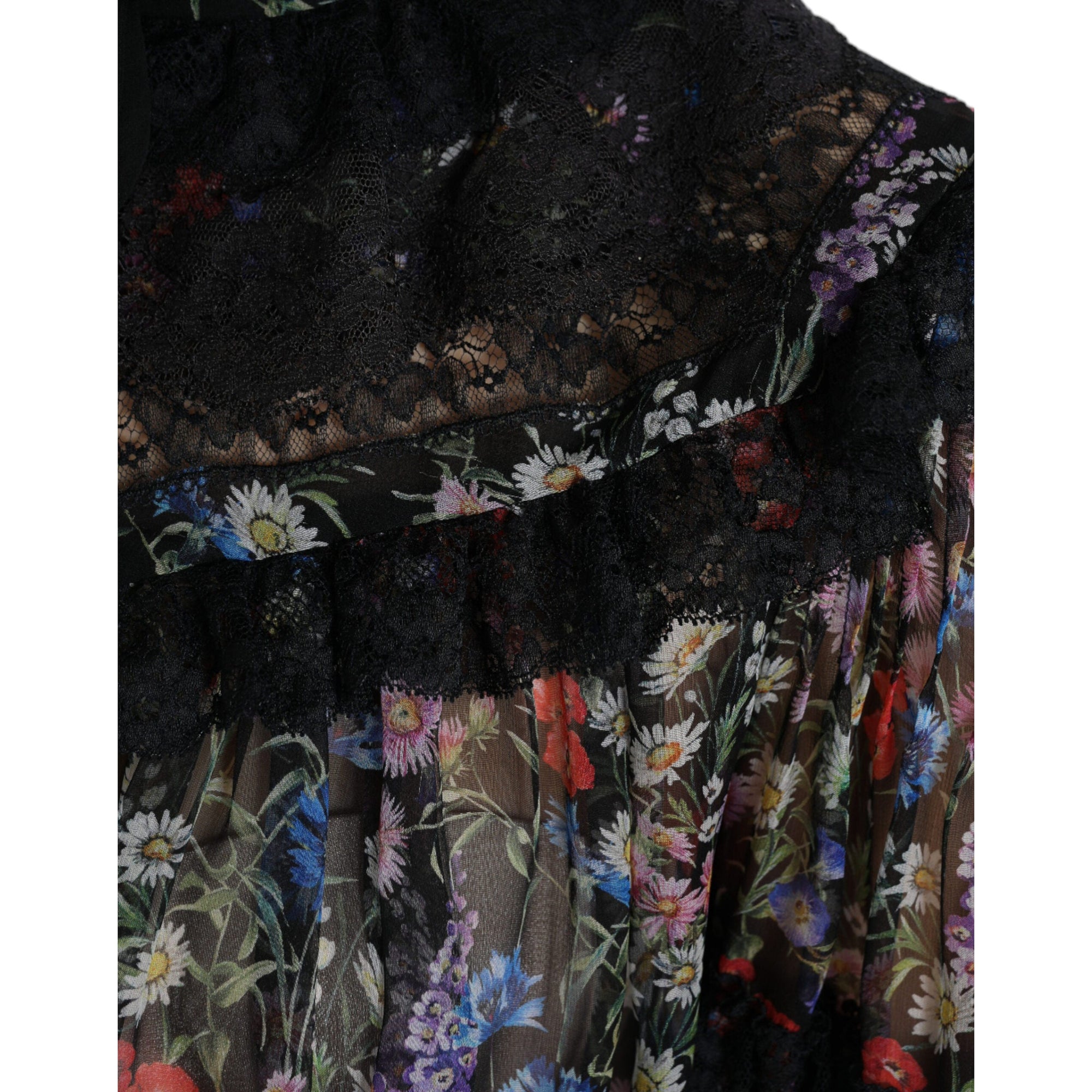 Dolce &amp; Gabbana Elegant Floral Silk Blouse with Lace Trim